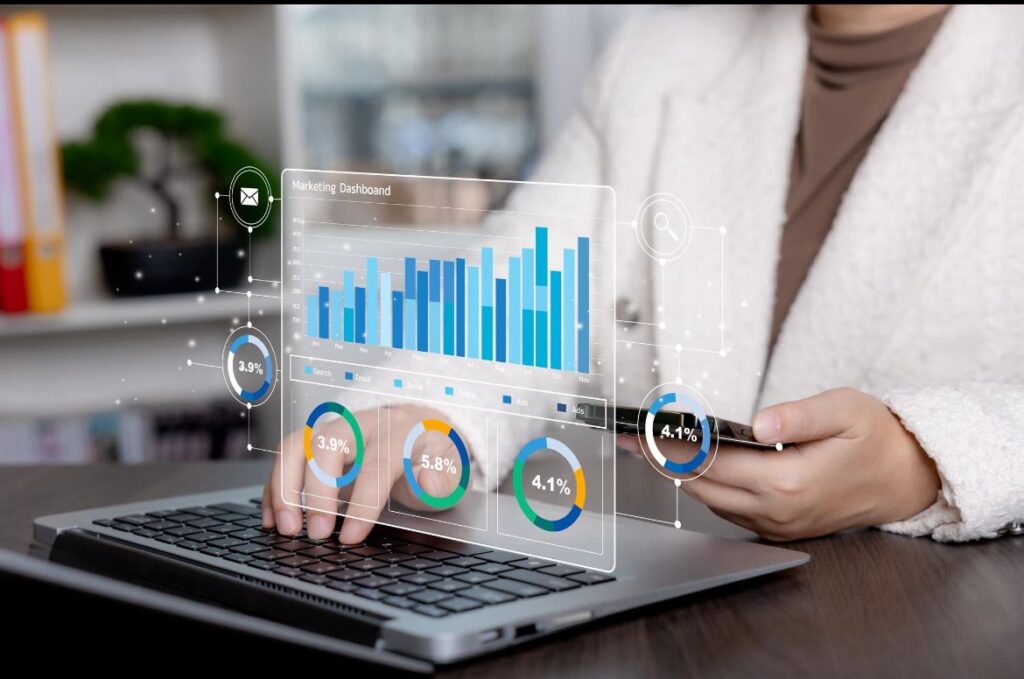 Digital marketing analytics dashboard showing business growth and performance metrics